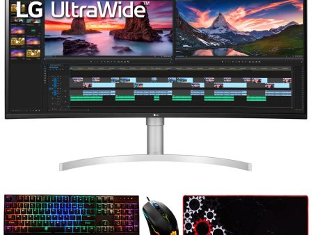 LG 38WN95C-W 38  UltraWide QHD+ IPS Curved Monitor, NVIDIA G-SYNC + Accessories Kit Hot on Sale